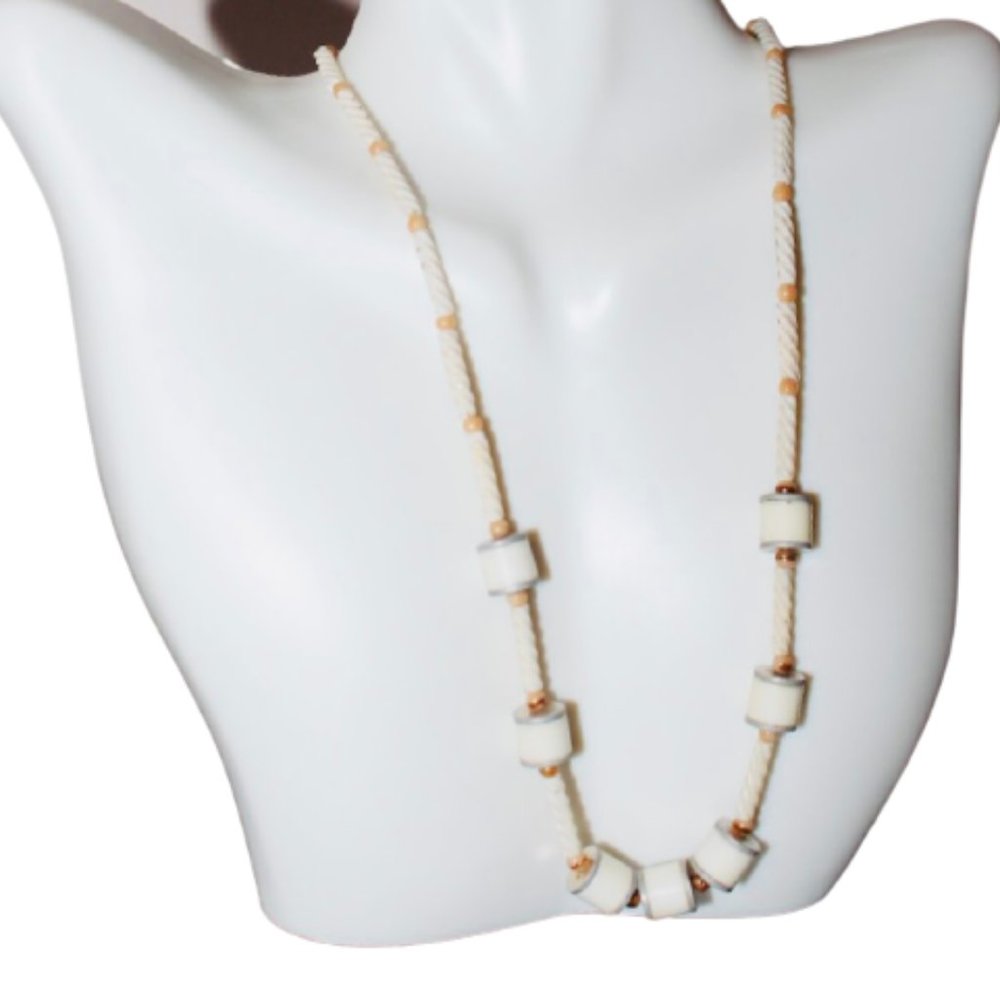 15in White Brown Beaded Geometric Necklace
